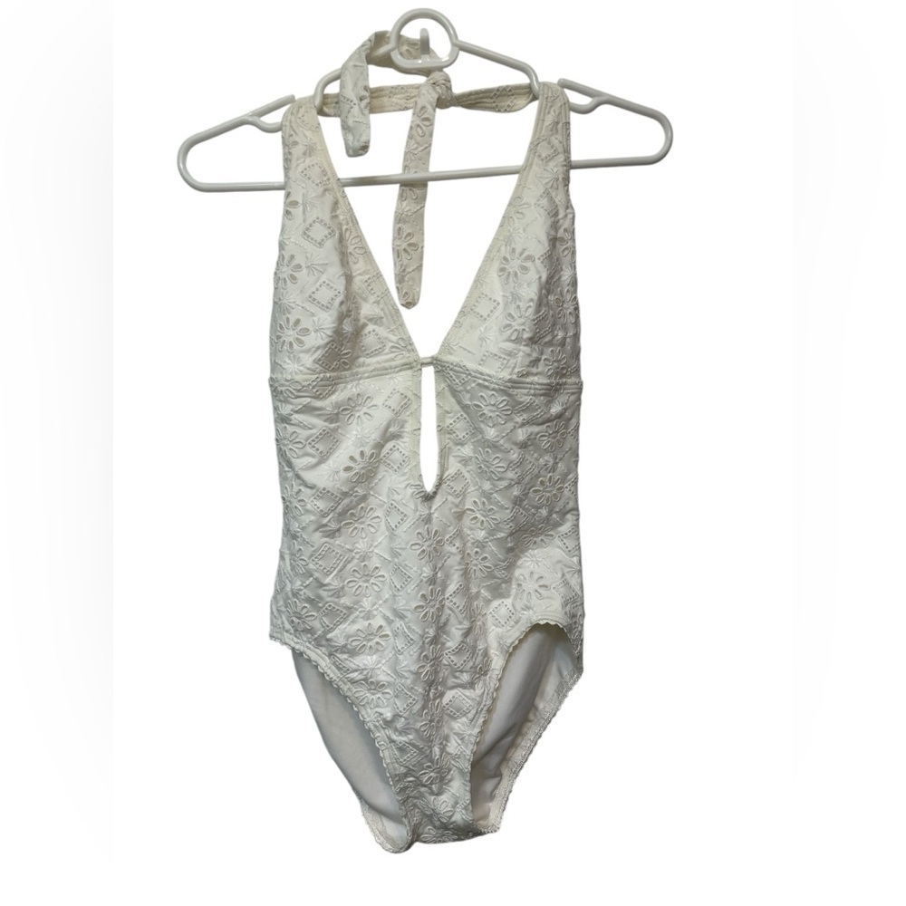 KATE SPADE White Embroidered "Half Moon Bay" One piece swimsuit